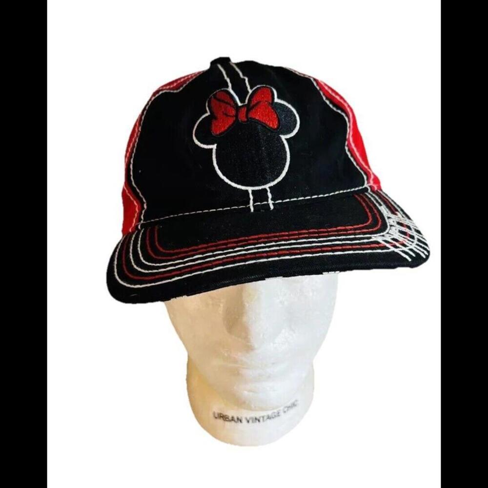 Minnie Mouse Hat Disney Baseball Cap Black And Red Adjustable One Size